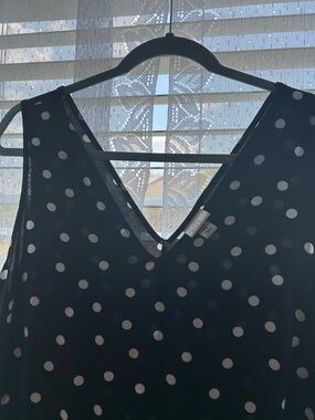 a new day Black Polka Dot Maxi Dress Size XL sleeveless casual lunch/ brunch